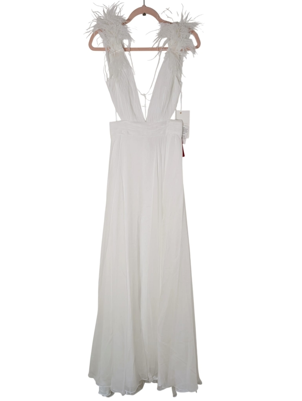 Mac Duggal 68113 White Plunge Ostrich Feather A-Line Corset Back Gown 6 NWT - Picture 10 of 16